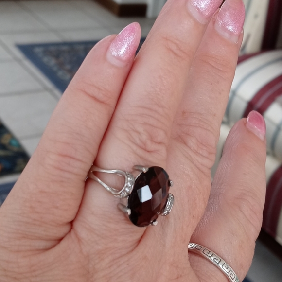 New-Smokey Quartz & White Topaz 925 SS Ring - Picture 5 of 13